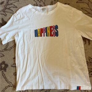 KULE White Tee with Multicolor "HAPPINESS" Lettering